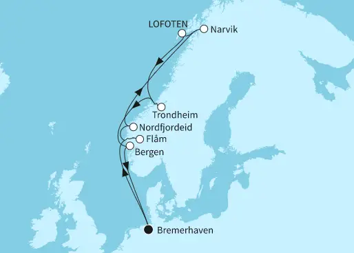 Mein Schiff Nordsee-Kreuzfahrt 2024: Norwegen mit Narvik