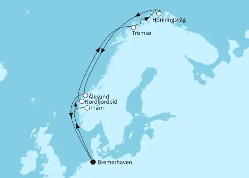 Mein Schiff Nordsee-Kreuzfahrt 2024: Norwegen mit Nordkap & Flam