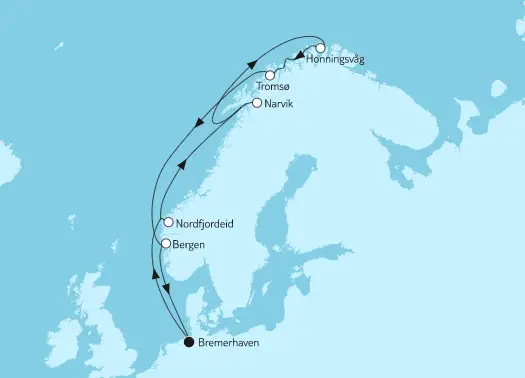 Mein Schiff Nordsee-Kreuzfahrt 2024: Norwegen mit Nordkap & Tromso