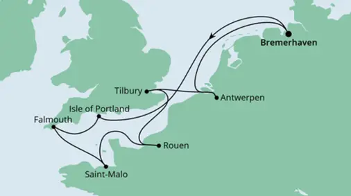 AIDAaura Route 2022: Frankreich, Belgien & Großbritannien
