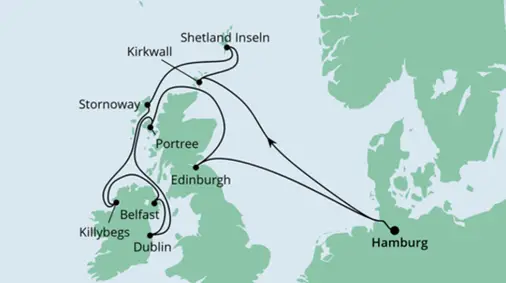 AIDAaura Route 2022: Schottische Inseln & Irland