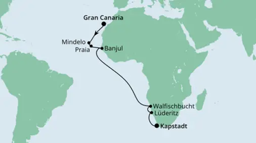 AIDAaura Route 2022: Von den Kanaren nach Südafrika