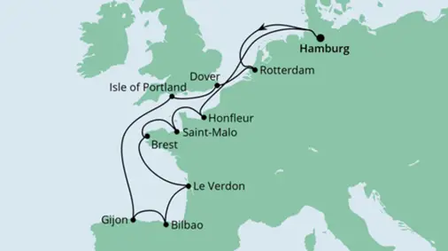 AIDAaura Route 2023: Golf von Biskaya