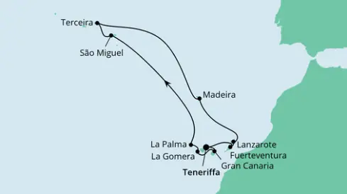AIDAaura Route 2024: Azoren & Kanaren