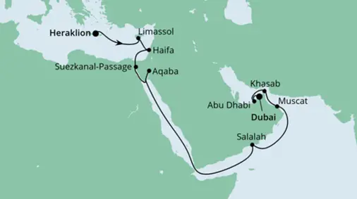 AIDAbella Route 2022: Von Kreta nach Dubai
