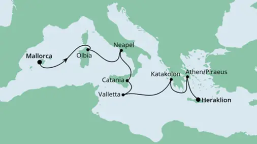 AIDAbella Route 2022: Von Mallorca nach Kreta