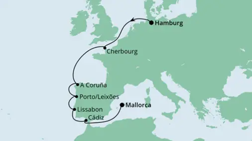 AIDAbella Route 2022: Von Hamburg nach Mallorca