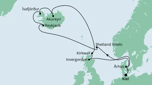 AIDAbella Route 2023: Nordische Inseln mit Island