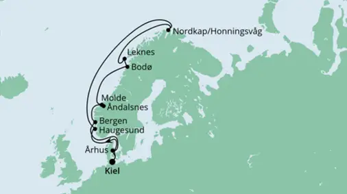 AIDAbella Route 2023: Norwegen mit Lofoten & Nordkap