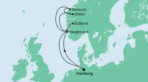AIDAbella Route 2023: Norwegens Küste ab Hamburg 2