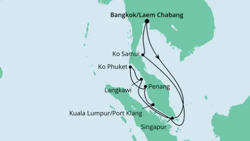 AIDAbella Route 2023: Thailand, Malaysia & Singapur