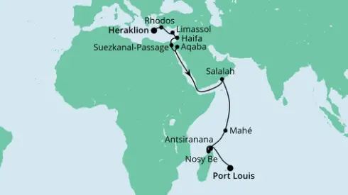 AIDAblu Route 2022: Von Kreta nach Mauritius