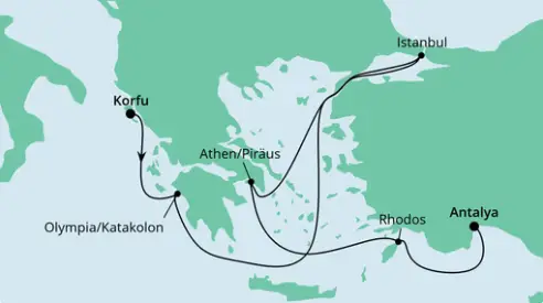 AIDAblu Route 2024: Von Korfu nach Antalya 2