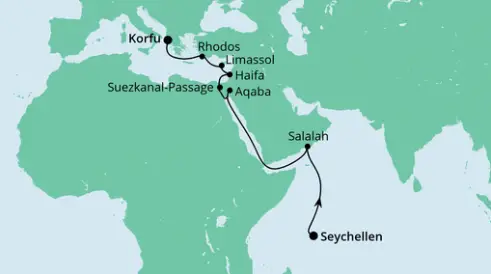 AIDAblu Route 2024: Von den Seychellen nach Korfu