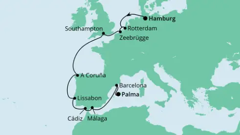 AIDAcosma Route 2022: Von Hamburg nach Mallorca