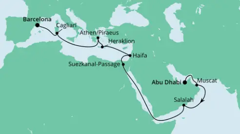 AIDAcosma Route 2023: Von Abu Dhabi nach Barcelona