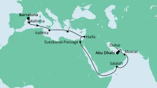 AIDAcosma Route 2023: Barcelona nach Dubai