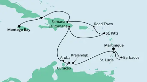 AIDAdiva Route 2024: Karibik mit Kleinen Antillen