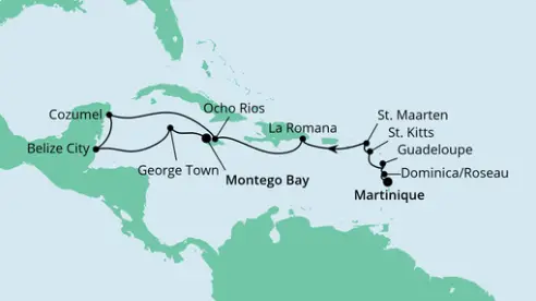 AIDAdiva Route 2024: Kleine Antillen & Mexiko