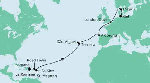 AIDAluna Route 2024: Von der Dominikanischen Republik nach Kiel