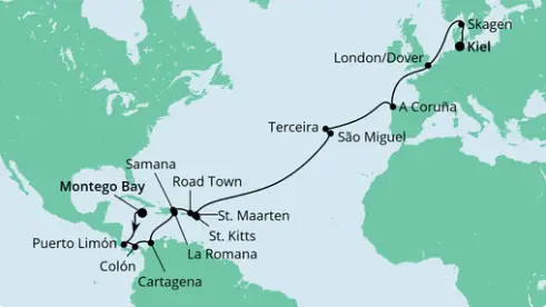 AIDAluna Route 2024: Jamaika nach Kiel