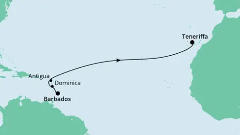 AIDAperla Route 2022: Von Barbados bis Teneriffa