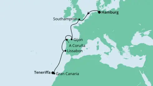 AIDAperla Route 2022: Von Hamburg nach Teneriffa