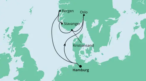 AIDAprima Route 2022: Norwegen ab Hamburg