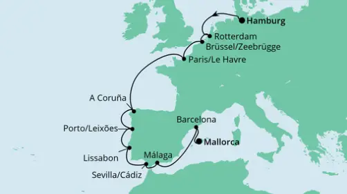 AIDAprima Route 2023: Hamburg nach Mallorca