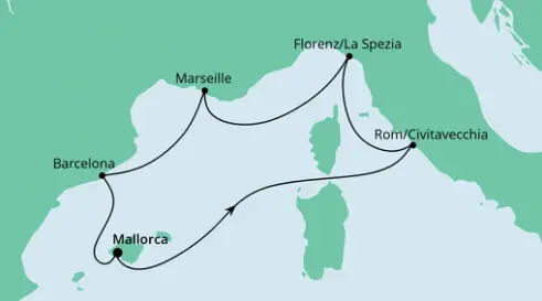 AIDAprima Route 2023: Perlen am Mittelmeer
