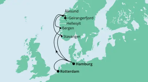 AIDAprima Route 2024: Norwegen von Hamburg nach Rotterdam