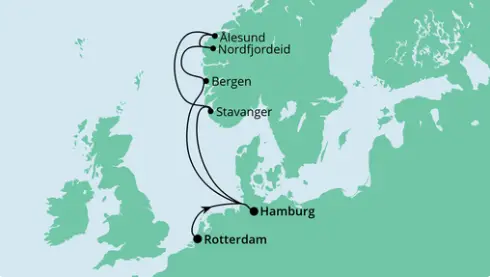 AIDAprima Route 2024: Norwegen von Rotterdam nach Hamburg