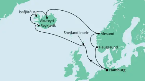 AIDAsol Route 2022: Island & Norwegen