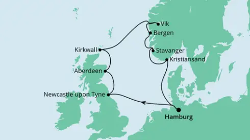 AIDAsol Route 2023: England, Schottland & Norwegen