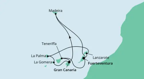 AIDAsol Route 2023: Große Kanarenrundreise mit Madeira