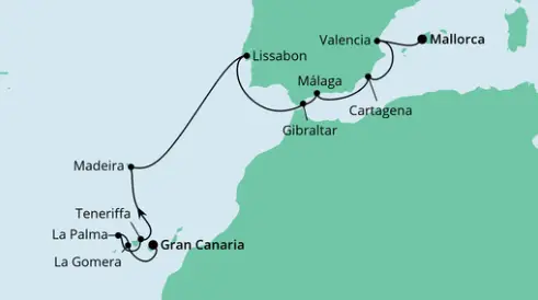 AIDAstella Route 2024: Gran Canaria nach Mallorca