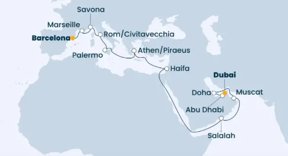 Costa Firenze Route 2023:Dubai und die Emirate