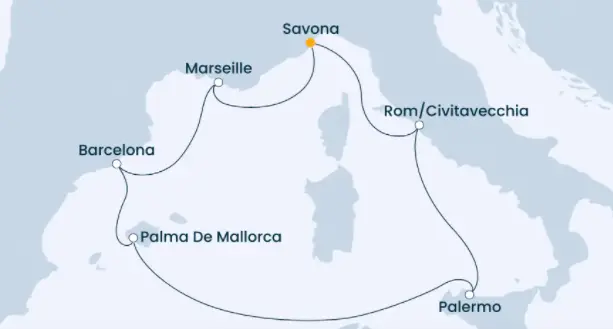 Costa Smeralda Route 2022: Mittelmeer
