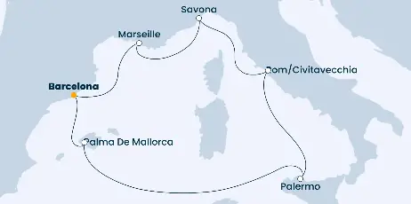 Costa Smeralda Route 2024: Mittelmeer