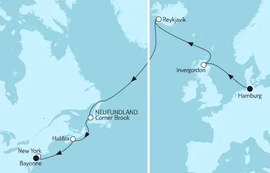 Mein Schiff 1 Route 2022: Hamburg bis New York