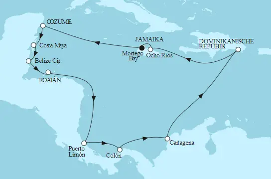 Mein Schiff 1 Route 2022: Karibik & Mittelamerika