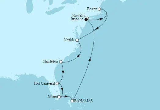 Mein Schiff 1 Route 2022: New York mit Bahamas