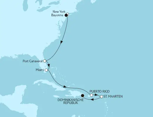 Mein Schiff 1 Route 2022: New York bis Dominikanische Republik