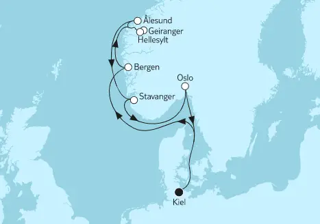 Mein Schiff 1 Route 2022: Norwegen mit Geirangerfjord