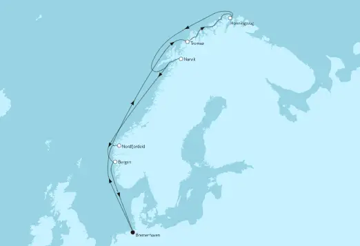 Mein Schiff 1 Route 2022: Norwegen mit Nordkap