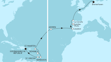 Mein Schiff 1 Route 2023: Dominikanische Republik bis Bremerhaven
