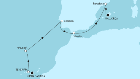 Mein Schiff 1 Route 2023: Gran Canaria bis Mallorca