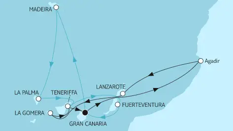 Mein Schiff 1 Route 2023: Kanaren mit Lanzarote & Madeira