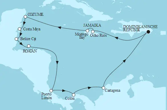Mein Schiff 1 Route 2023: Karibik & Mittelamerika