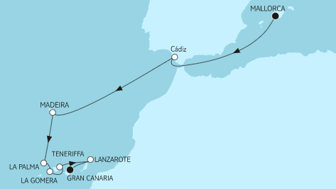 Mein Schiff 1 Route 2023: Mallorca bis Gran Canaria